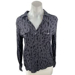 Rails Women's Gray Leopard Animal Print Long Sleeve Button Down Shirt Top Sz XS